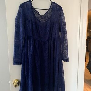 Plus size long sleeve lace vintage dark blue dress